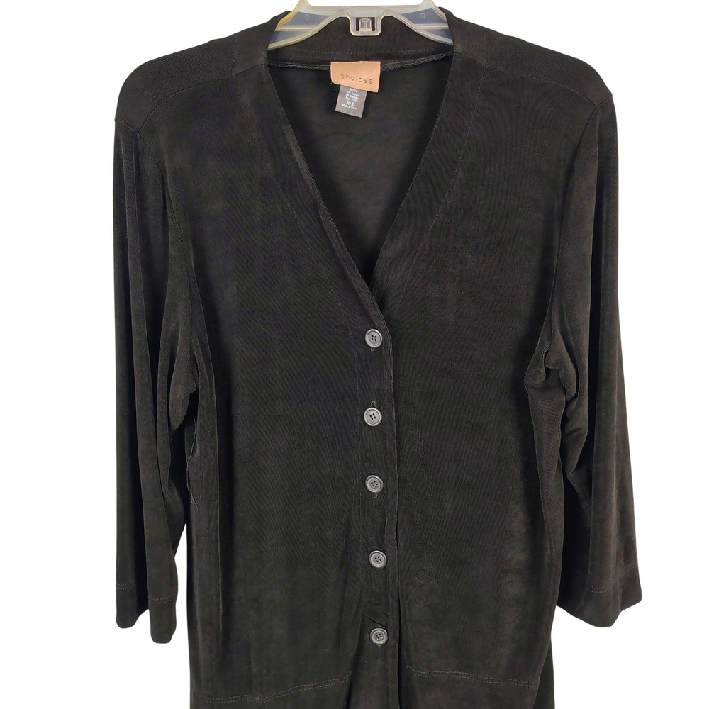 Choices‎ Womens XL Cardigan Black Textured Slinky V-Neck Officecore 90s Style
